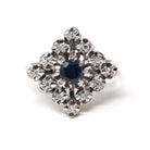 Modern Estate Cocktail Ring - 18K White Gold Natural Diamonds Blue Sapphires Square Halo - Circa 2000 Size 5 Illusion Fine Jewelry