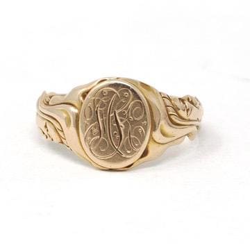 Art Nouveau Signet Ring - Antique 10k Yellow Gold Engraved Script Initials - Vintage Edwardian Early 1900s Size 7 Bearded Man Fine Jewelry