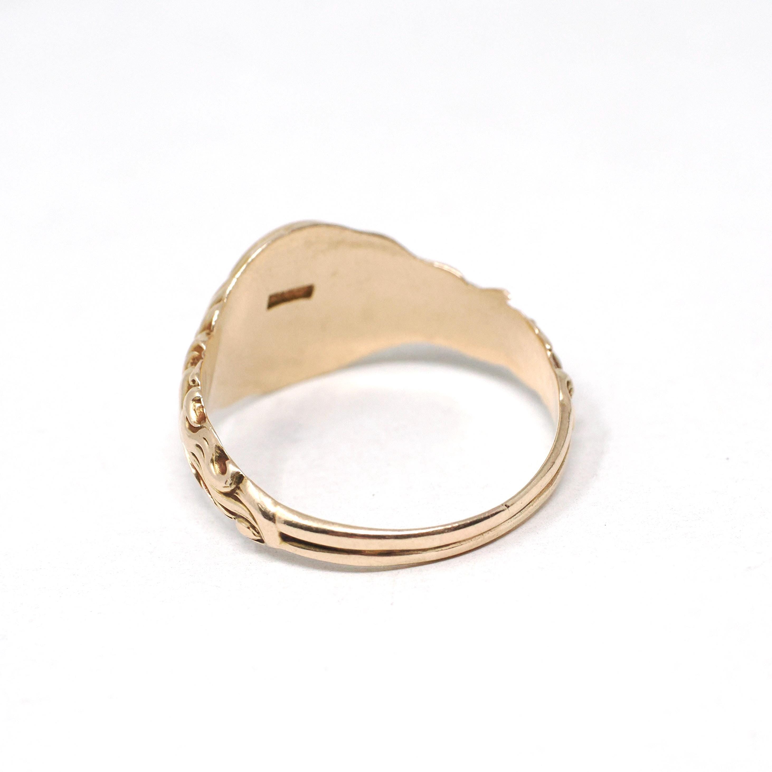 Art Nouveau Signet Ring - Antique 10k Yellow Gold Engraved Script Initials - Vintage Edwardian Early 1900s Size 7 Bearded Man Fine Jewelry