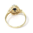 Sapphire & Diamond Halo Ring - Estate 14k Yellow Gold Oval Floral Cluster - Modern Circa 2000s Era Size 7 1/2 Engagement Fine Bridal Jewelry