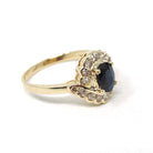 Sapphire & Diamond Halo Ring - Estate 14k Yellow Gold Oval Floral Cluster - Modern Circa 2000s Era Size 7 1/2 Engagement Fine Bridal Jewelry