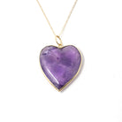 Amethyst Heart Necklace - Modern Estate 18k Yellow Gold Bezel Natural Gemstone Pendant Charm - Circa 2000s Fine February Birthstone Jewelry