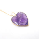 Amethyst Heart Necklace - Modern Estate 18k Yellow Gold Bezel Natural Gemstone Pendant Charm - Circa 2000s Fine February Birthstone Jewelry