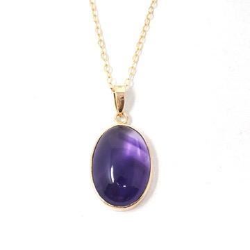 Amethyst Charm Necklace - Modern Estate 14k Yellow Gold Bezel Natural Gemstone Pendant Charm - Circa 2000s Fine February Birthstone Jewelry