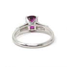 Ruby & Diamond Ring - Estate Platinum Natural Pink Red Gemstone Tapered Baguette Engagement - Modern Era Size 5 3/4 Fine Anniversary Jewelry
