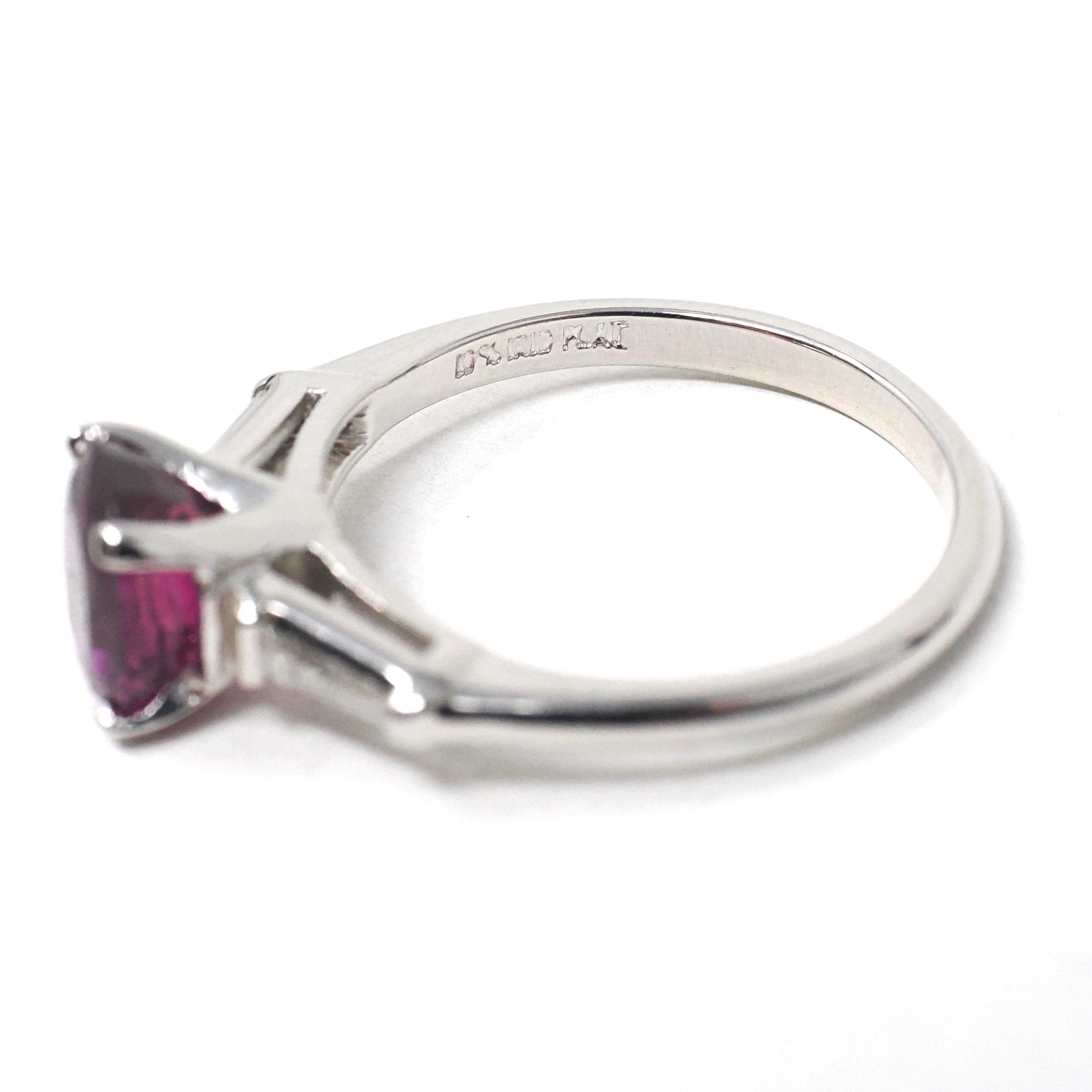 Ruby & Diamond Ring - Estate Platinum Natural Pink Red Gemstone Tapered Baguette Engagement - Modern Era Size 5 3/4 Fine Anniversary Jewelry
