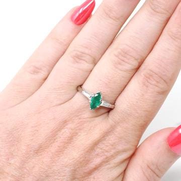 Vintage Emerald & Diamond Ring - Mid Century Platinum Natural Green Marquise Gem Engagement - Circa 1960s Era Size 6 1/4 May Fine Jewelry