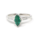 Vintage Emerald & Diamond Ring - Mid Century Platinum Natural Green Marquise Gem Engagement - Circa 1960s Era Size 6 1/4 May Fine Jewelry