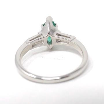 Vintage Emerald & Diamond Ring - Mid Century Platinum Natural Green Marquise Gem Engagement - Circa 1960s Era Size 6 1/4 May Fine Jewelry