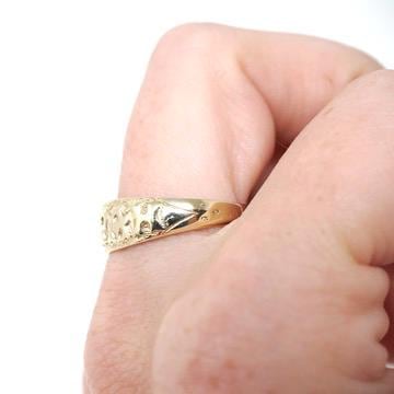 Modern Mizpah Band - English 9k Yellow Gold Birmingham Hallmark Ring - Circa 2000s Era Size 9 Victorian Style Fine Symbolic Stacking Jewelry