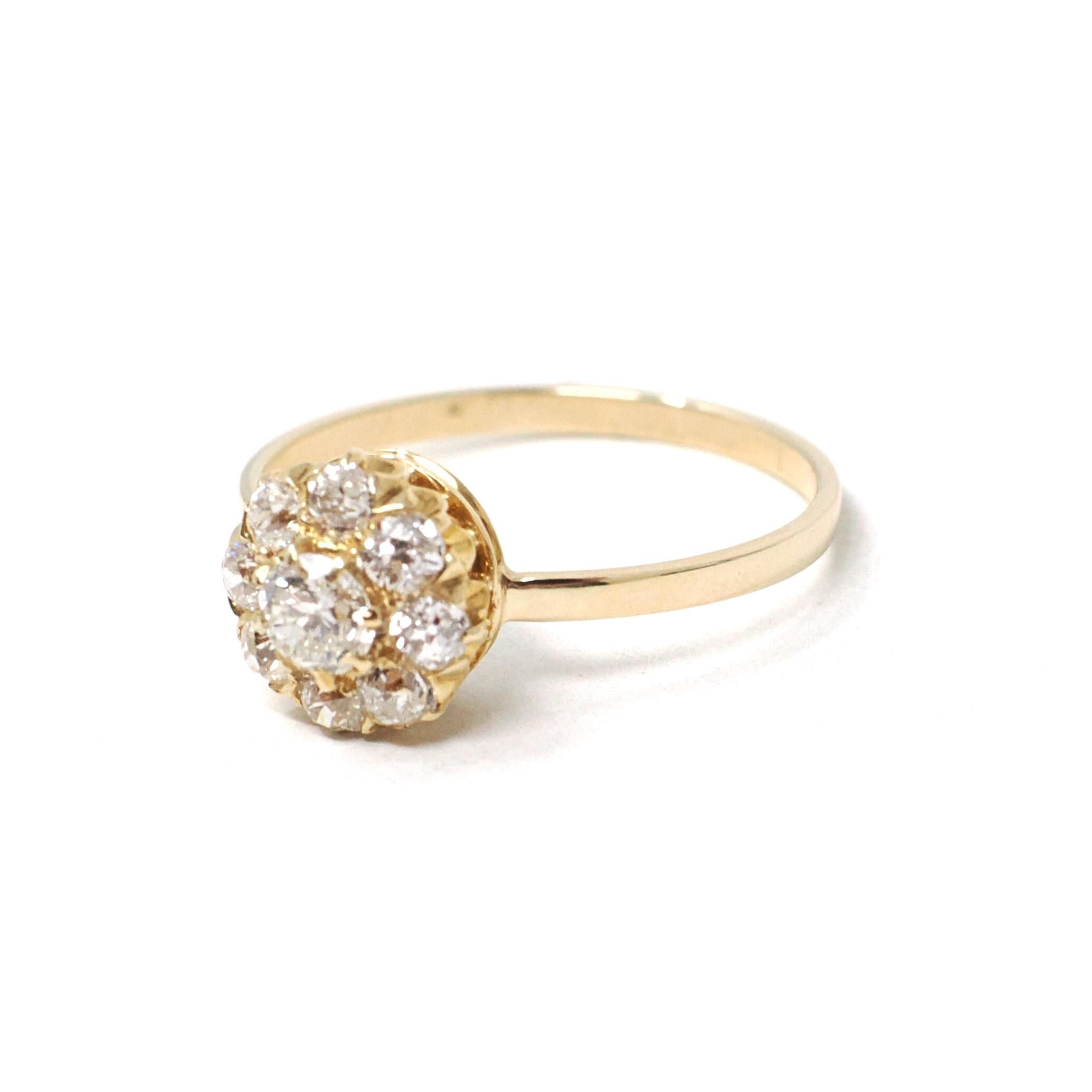 Antique Diamond Halo Ring - Edwardian Era Natural .63 CTW Old European Cut Cluster - Circa 1900s Size 6 1/4 Flower Fine Engagement Jewelry