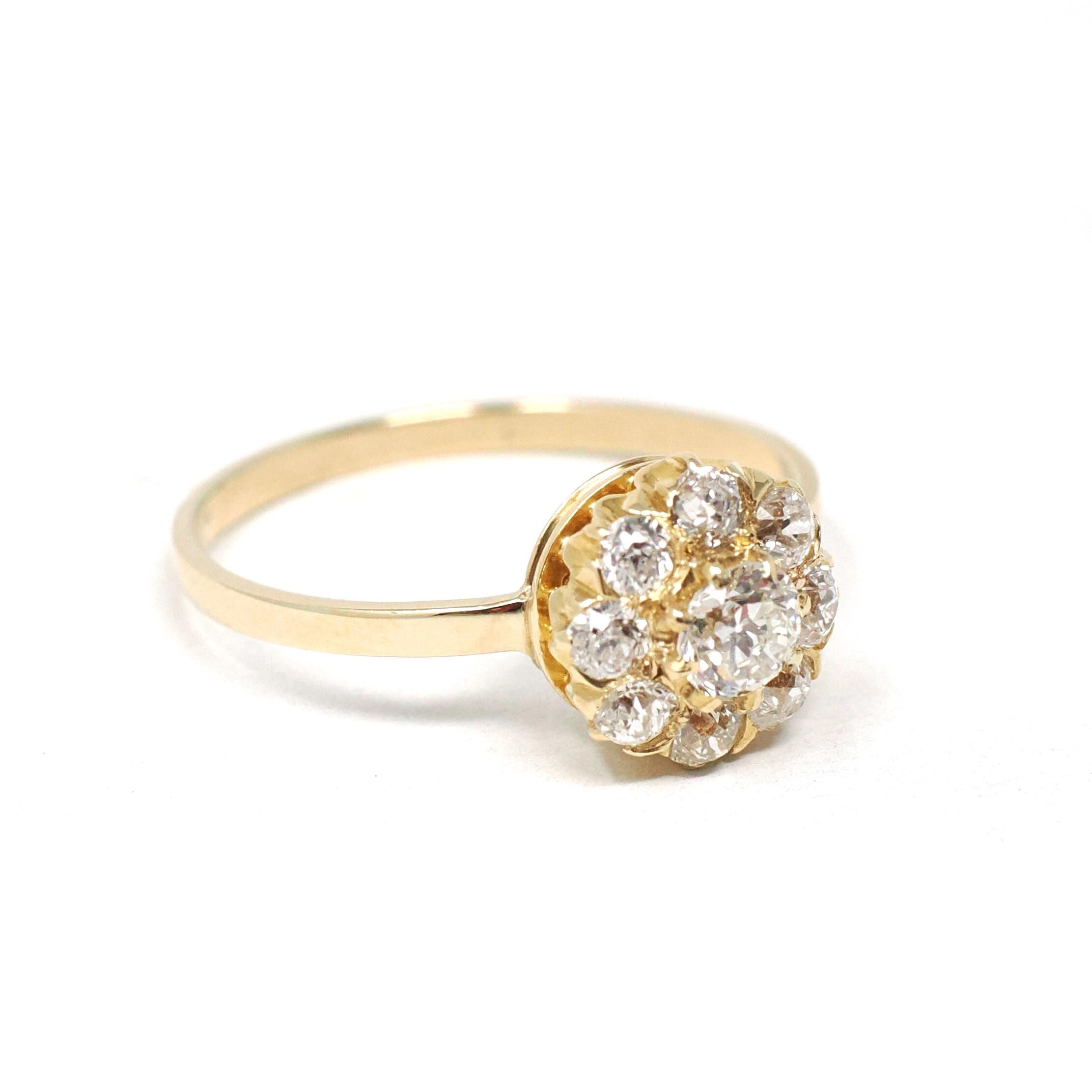 Antique Diamond Halo Ring - Edwardian Era Natural .63 CTW Old European Cut Cluster - Circa 1900s Size 6 1/4 Flower Fine Engagement Jewelry