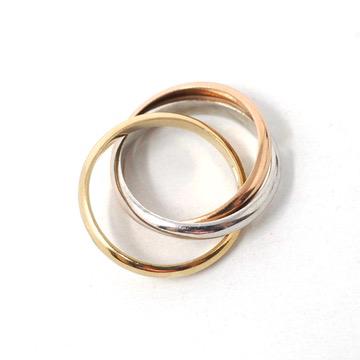 Rolling Trinity Ring - Vintage 9k Yellow Rose & White Gold Three Interlocking Bands - Modern Estate Year 1987 Size 6.5 Tri Tone Fine Jewelry