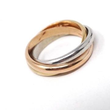 Rolling Trinity Ring - Vintage 9k Yellow Rose & White Gold Three Interlocking Bands - Modern Estate Year 1987 Size 6.5 Tri Tone Fine Jewelry