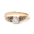 Victorian Diamond Ring - Antique 14k Rosy Yellow Gold .49 CT Old Mine Cut Handmade Solitaire - Circa 1890s Size 7 Fine Floral Bridal Jewelry