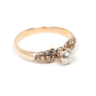 Victorian Diamond Ring - Antique 14k Rosy Yellow Gold .49 CT Old Mine Cut Handmade Solitaire - Circa 1890s Size 7 Fine Floral Bridal Jewelry