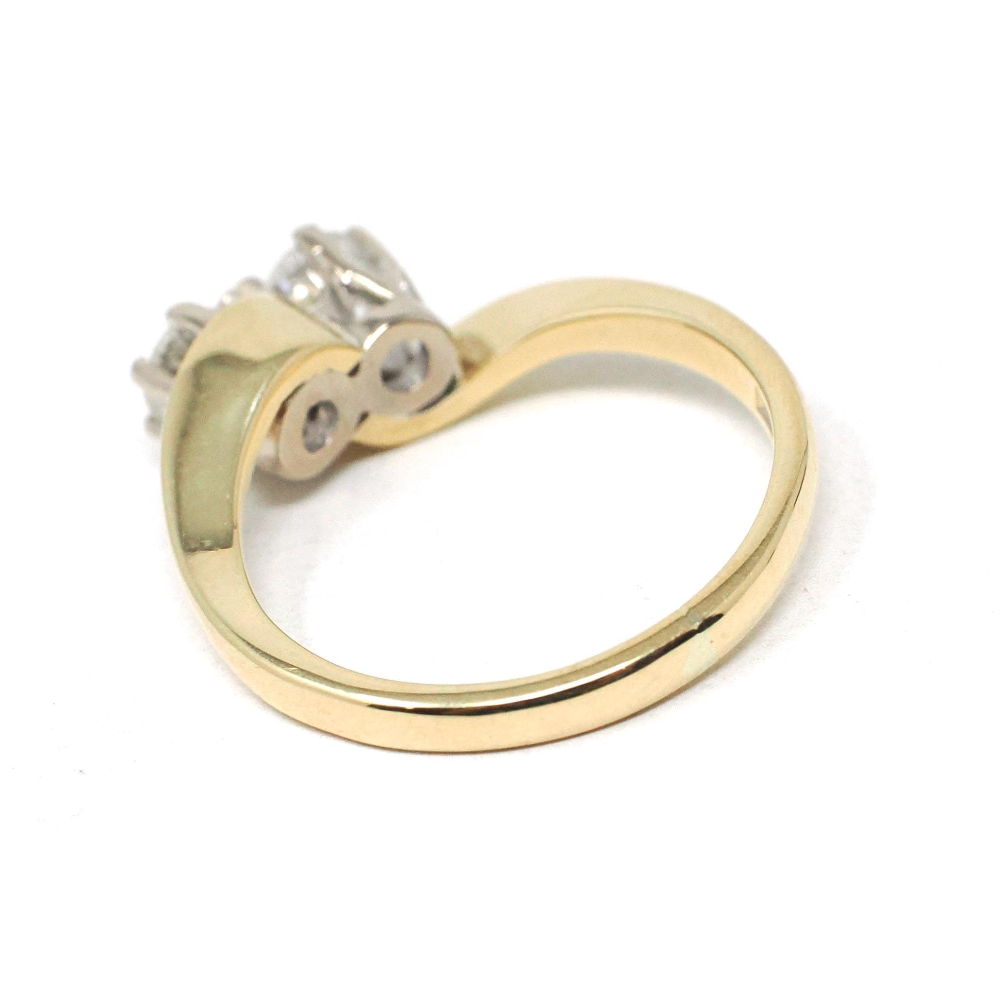 Toi Et Moi Ring - Modern 18k Yellow Gold & Platinum .50 CTW Two Stone Bypass Band - Estate Hallmarked 1989 Size 5 Fine Jewelry