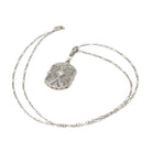 Art Deco Necklace - Vintage 10k White Gold .07 CT Diamond Necklace Lavalier - Circa 1930s Era Filigree Flower Simulated Pearl Fine Jewelry