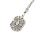 Art Deco Necklace - Vintage 10k White Gold .07 CT Diamond Necklace Lavalier - Circa 1930s Era Filigree Flower Simulated Pearl Fine Jewelry