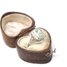 Created Quartz Ring - Art Deco 14k White Gold Emerald Cut Aqua Green Statement Gem - Antique Circa 1920's Era Size 6 Fine Filigree Jewelry