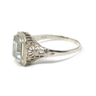 Created Quartz Ring - Art Deco 14k White Gold Emerald Cut Aqua Green Statement Gem - Antique Circa 1920's Era Size 6 Fine Filigree Jewelry