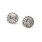 Mid Century Diamond Earrings - Vintage 14k White Gold Pierced Push Backs Studs - Circa 1950s Era Round Flower Floral Fine Statement Jewelry