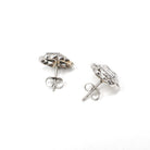 Mid Century Diamond Earrings - Vintage 14k White Gold Pierced Push Backs Studs - Circa 1950s Era Round Flower Floral Fine Statement Jewelry