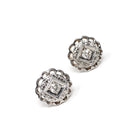 Mid Century Diamond Earrings - Vintage 14k White Gold Pierced Push Backs Studs - Circa 1950s Era Round Flower Floral Fine Statement Jewelry