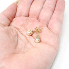 Cultured Pearl Earrings - Retro 10k Yellow Gold Round White Organic Gemstone Stud Posts - Vintage Circa 1940s Era Fine Statement Jewelry