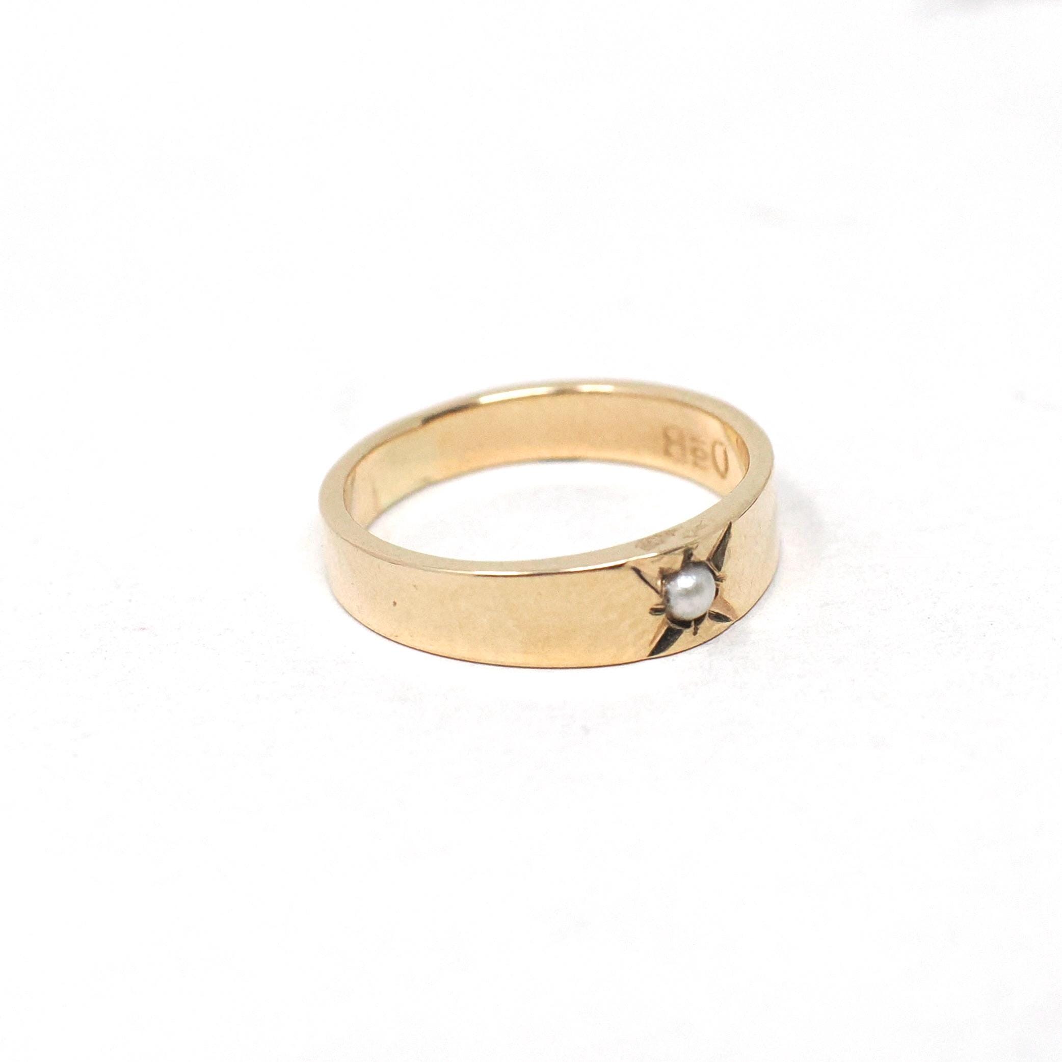 Antique Baby Ring - Edwardian 10k Yellow Gold Seed Pearl Midi - Vintage 1910s Era Size 1/4 Children's OB Ostby Barton Dainty Fine Jewelry