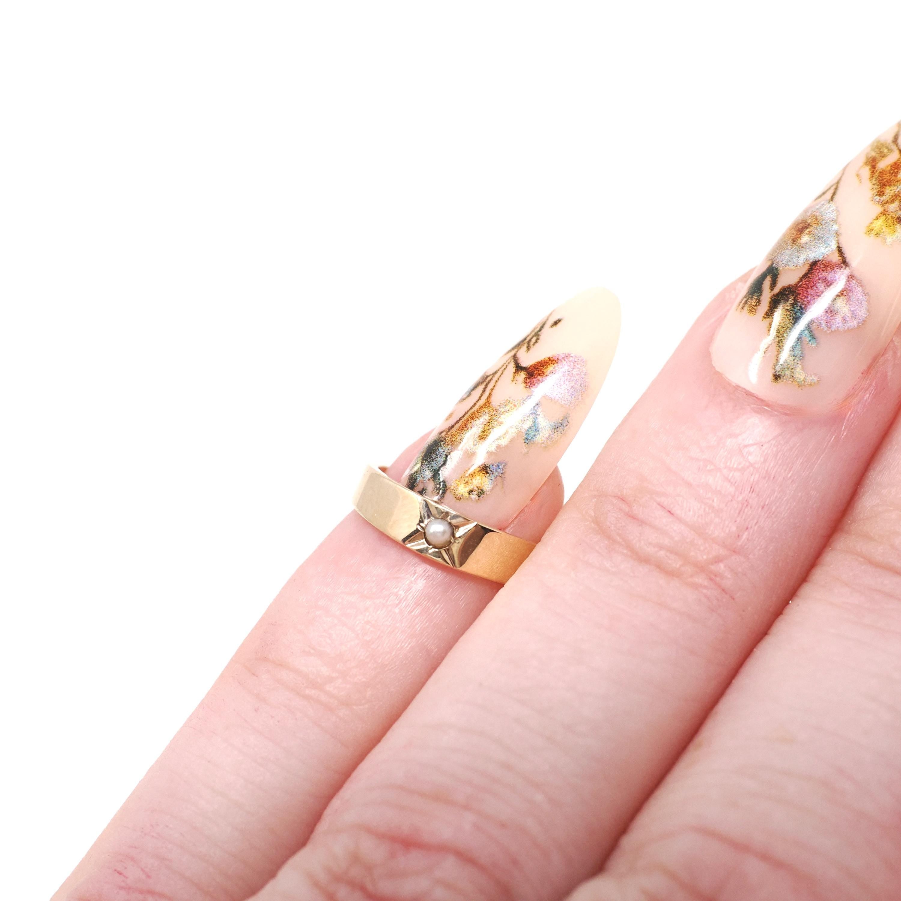 Antique Baby Ring - Edwardian 10k Yellow Gold Seed Pearl Midi - Vintage 1910s Era Size 1/4 Children's OB Ostby Barton Dainty Fine Jewelry