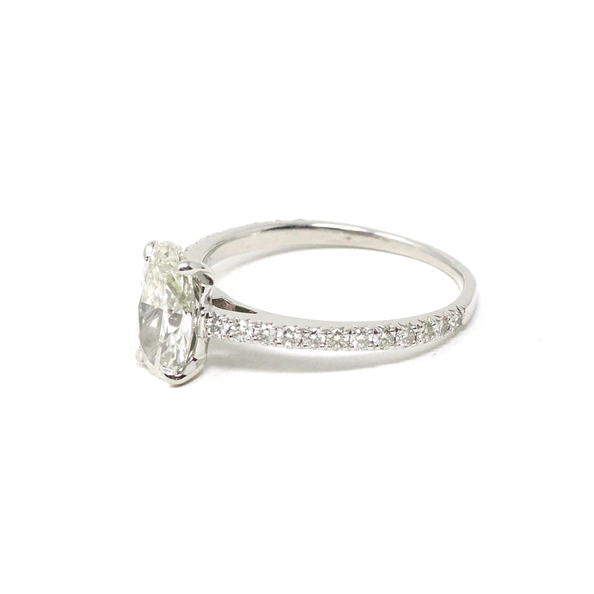 Oval Diamond Ring - Modern Platinum Natural 2.22 CTW Classic Accented Engagement - Circa 2000s Era Size 9 1/4 Fine Bridal Wedding Jewelry
