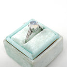 Vintage Rainbow Moonstone Ring - Art Deco 18k White Gold Natural Diamond Gemstones - Circa 1930s Era Size 6 Solitaire Basket Fine Jewelry
