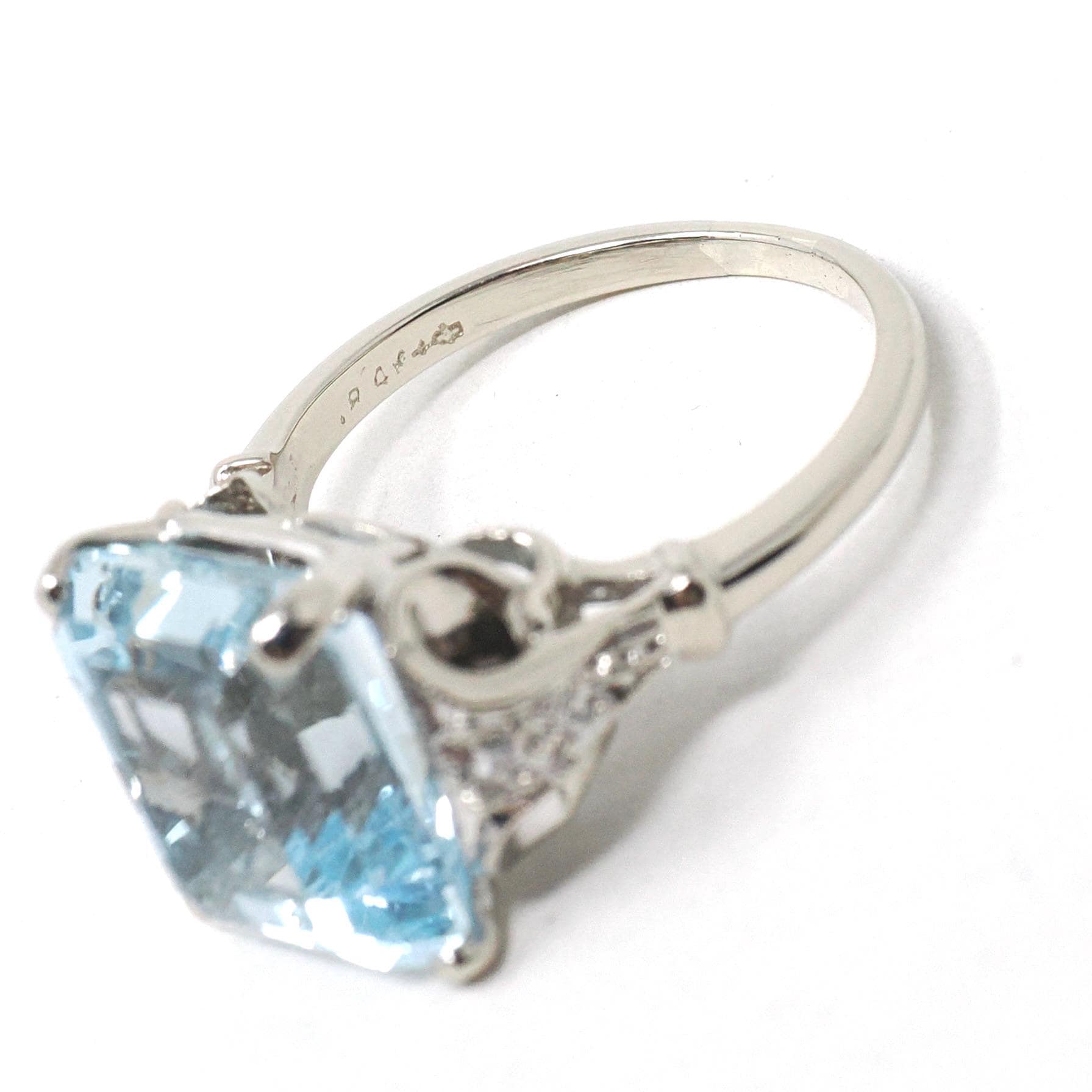 Mid Century Aquamarine Ring - Vintage 14k White Gold Natural 6.25 CT Blue Gem Diamonds - Circa 1950s Size 6 Alternative Engagement Jewelry
