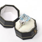 Mid Century Aquamarine Ring - Vintage 14k White Gold Natural 6.25 CT Blue Gem Diamonds - Circa 1950s Size 6 Alternative Engagement Jewelry