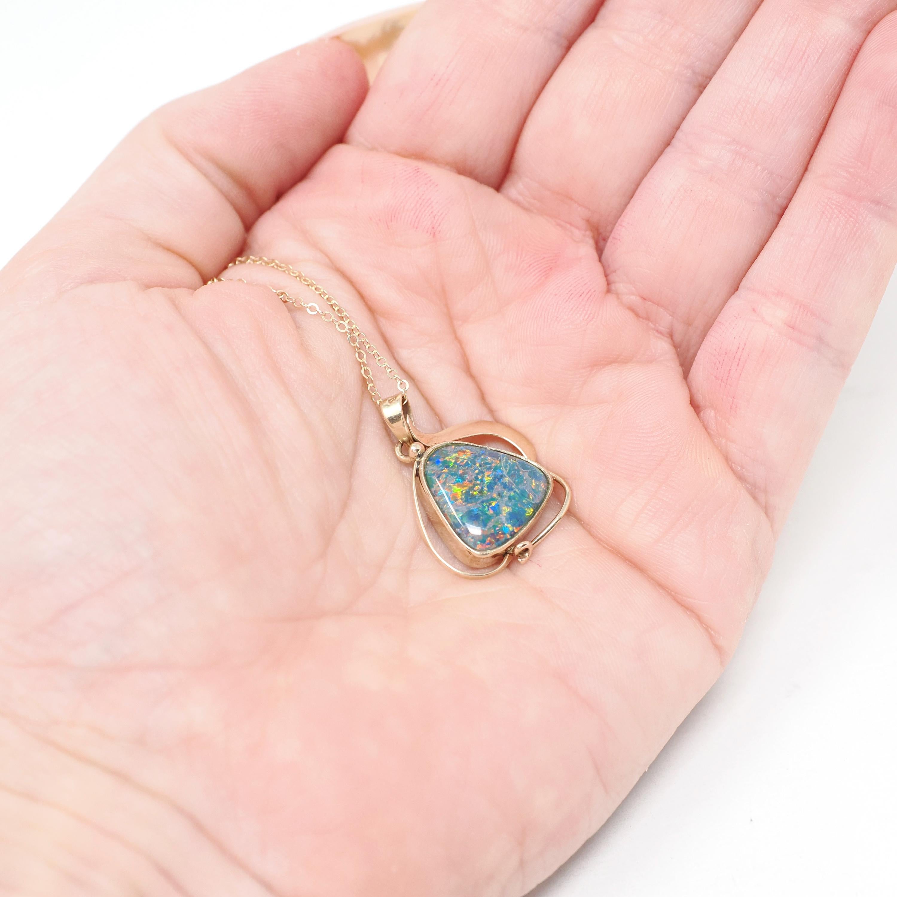 Opal Triplet Pendant - Estate 9ct Yellow Gold Cabochon Cut Necklace Charm - Modern Circa 2000s Era Statement October Birthstone Fine Jewelry