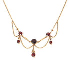 Antique Festoon Necklace - Edwardian Era 9k Yellow Gold Red Garnet Statement - Vintage Art Nouveau 1900s Fine January Birthstone Jewelry