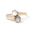 Edwardian Moonstone Ring - Antique 10k Yellow Gold Natural Round Toi Et Moi Orb Gems - Circa Early 1900s Era Size 6 1/2 Bypass Fine Jewelry