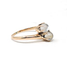 Edwardian Moonstone Ring - Antique 10k Yellow Gold Natural Round Toi Et Moi Orb Gems - Circa Early 1900s Era Size 6 1/2 Bypass Fine Jewelry