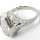 Vintage Aquamarine Ring - Art Deco 14k White Gold Light Blue Hexagon Gemstone - Circa 1930s Era Size 5 1/4 Lovebird Filigree Fine Jewelry