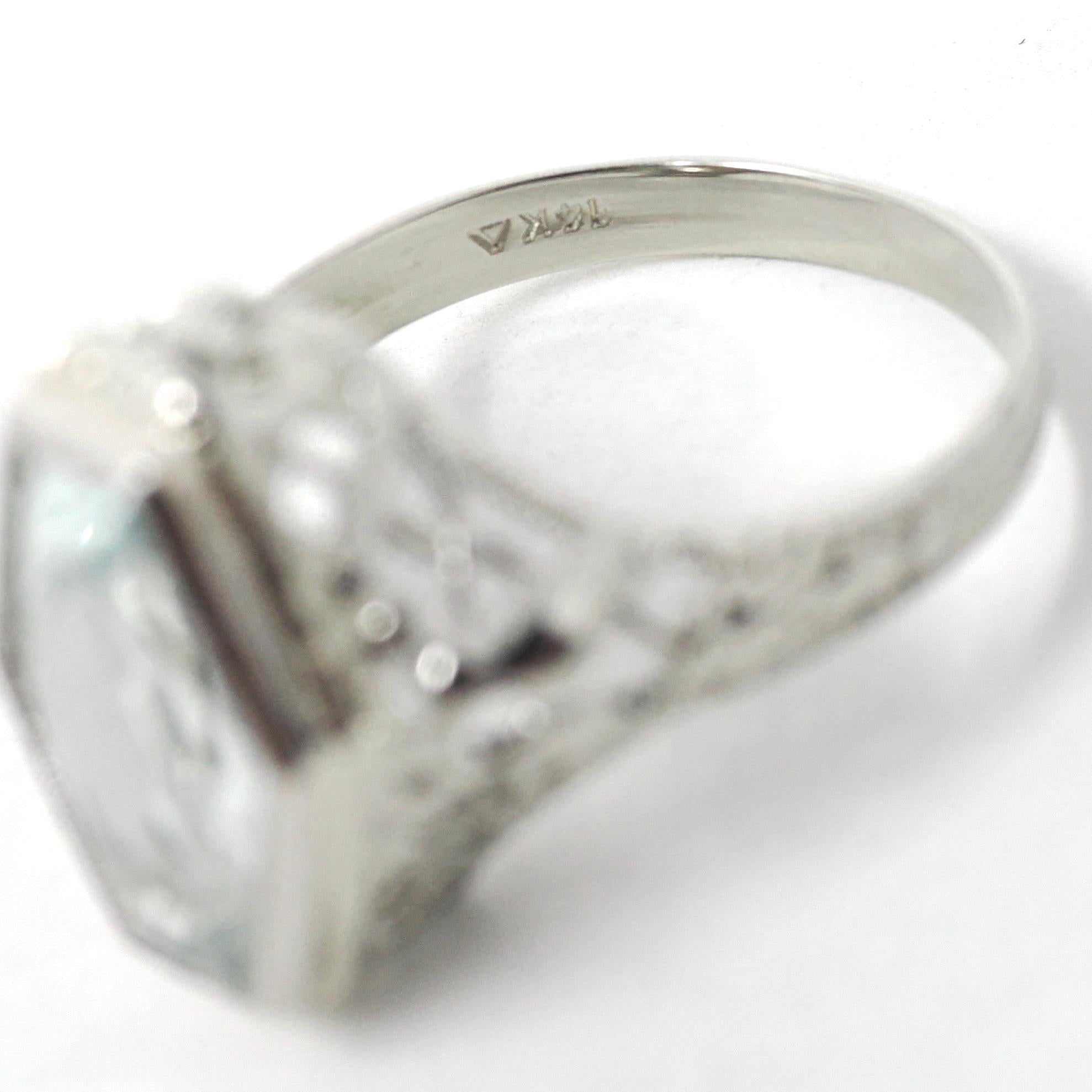 Vintage Aquamarine Ring - Art Deco 14k White Gold Light Blue Hexagon Gemstone - Circa 1930s Era Size 5 1/4 Lovebird Filigree Fine Jewelry