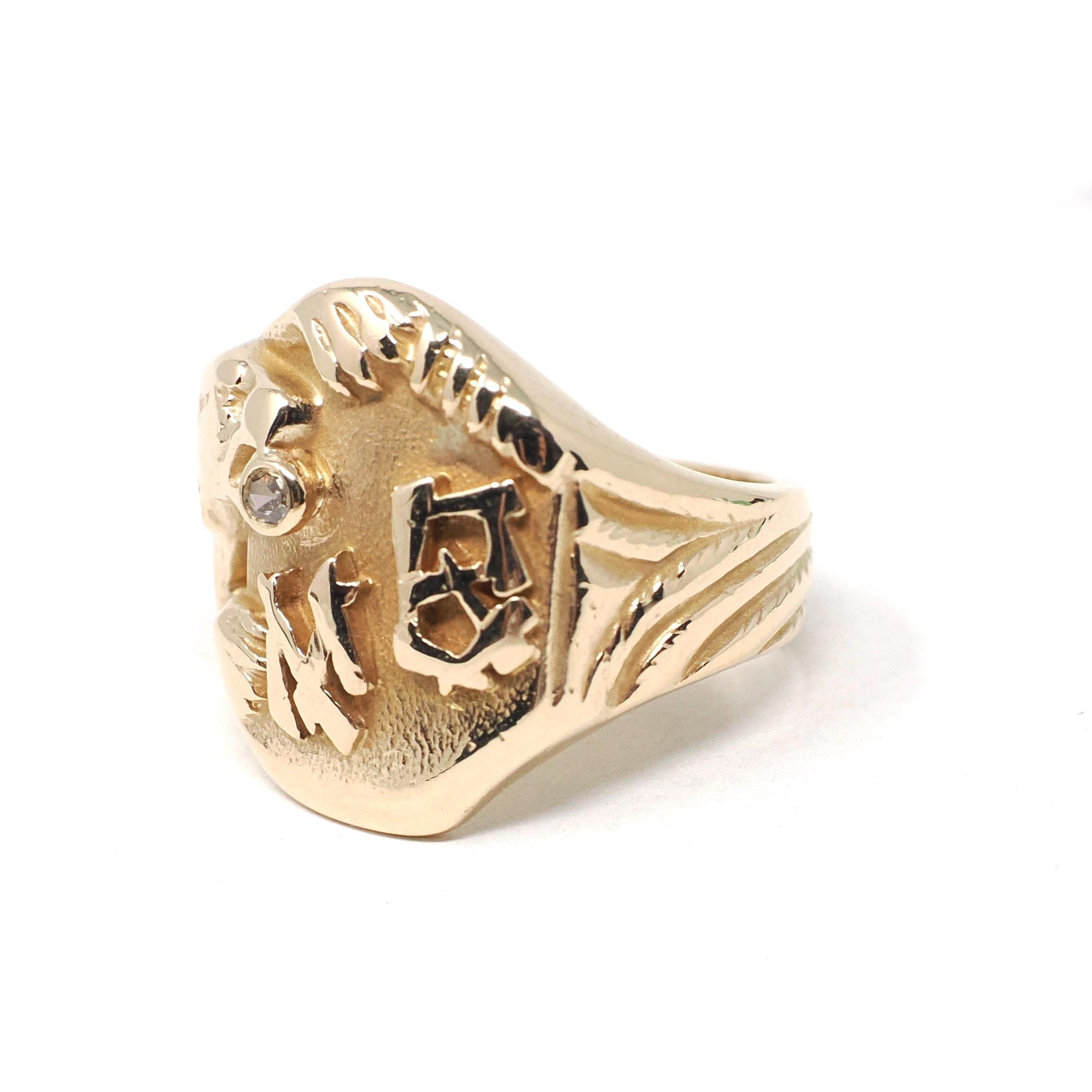 Vintage "MB" Griffin Ring - Art Deco 10k Yellow Gold Letter Initials Mythological Creature Signet - Vintage 1930s Size 5 Unisex Fine Jewelry