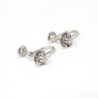 Vintage Diamond Earrings - Retro 14k White Gold .05 CTW Round Buttercup Flower Screw Backs - Circa 1960s Era Floral Fine Bridal Jewelry