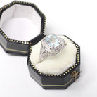 Vintage Aquamarine Ring - Art Deco 14k White Gold French Cut Octagonal Natural Blue Gemstone - Circa 1930s Size 5 1/4 Filigree Fine Jewelry
