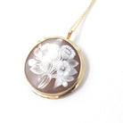 Flower Cameo Pendant - Mid Century 14k Yellow Gold Carved Shell Floral Bouquet Brooch Necklace - Vintage Circa 1940s Era Statement Jewelry