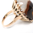 Vintage Jasper Ring - Mid Century 10k Yellow Gold Large Oval Cabochon Gemstone - Circa 1960s Era Size 7 Cocktail Fine Statement Jewelry
