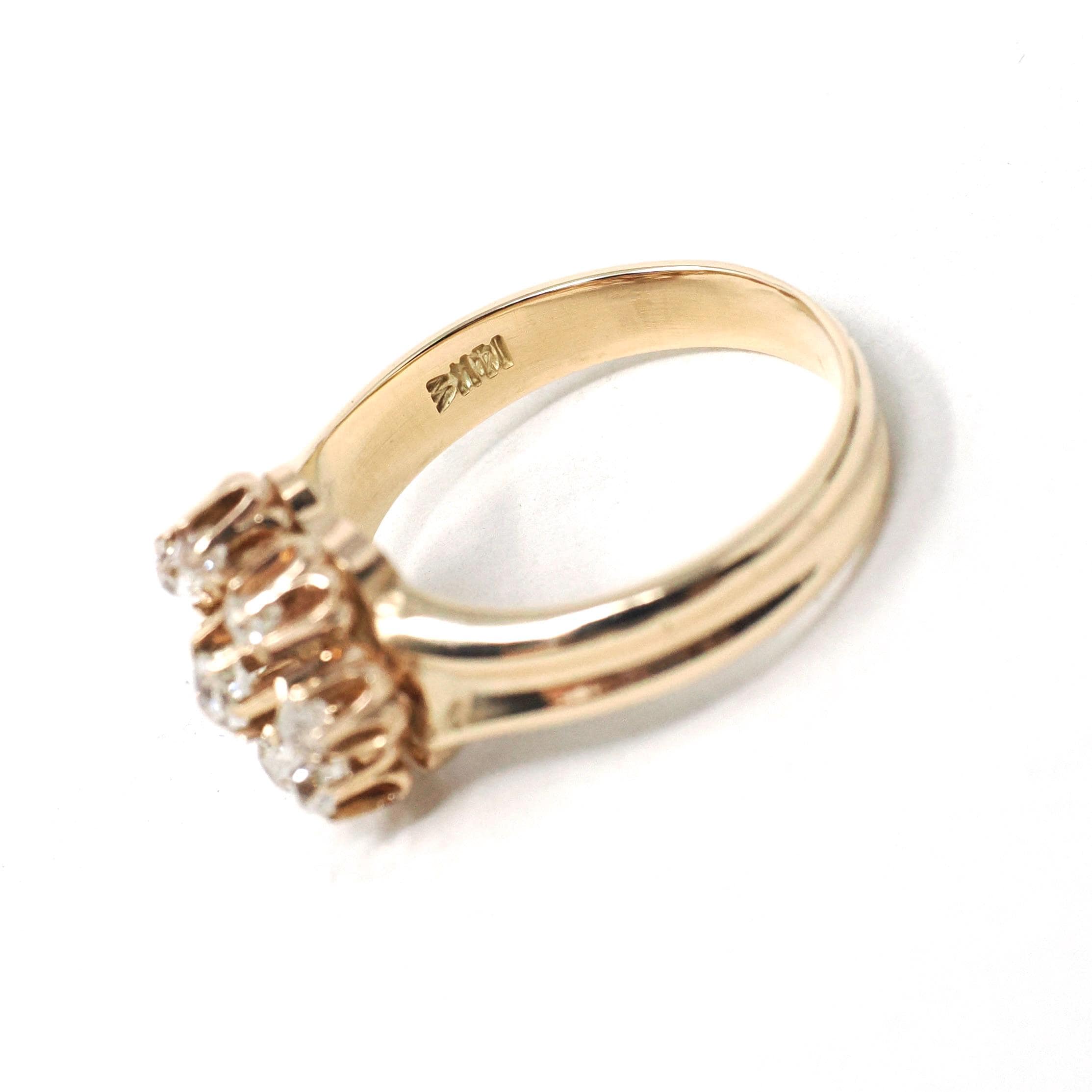 Antique Diamond Ring - Victorian Era 14k Yellow Gold Natural Flower Gemstone Halo - Circa 1890s Size 6 1/4 Cluster Fine Statement Jewelry
