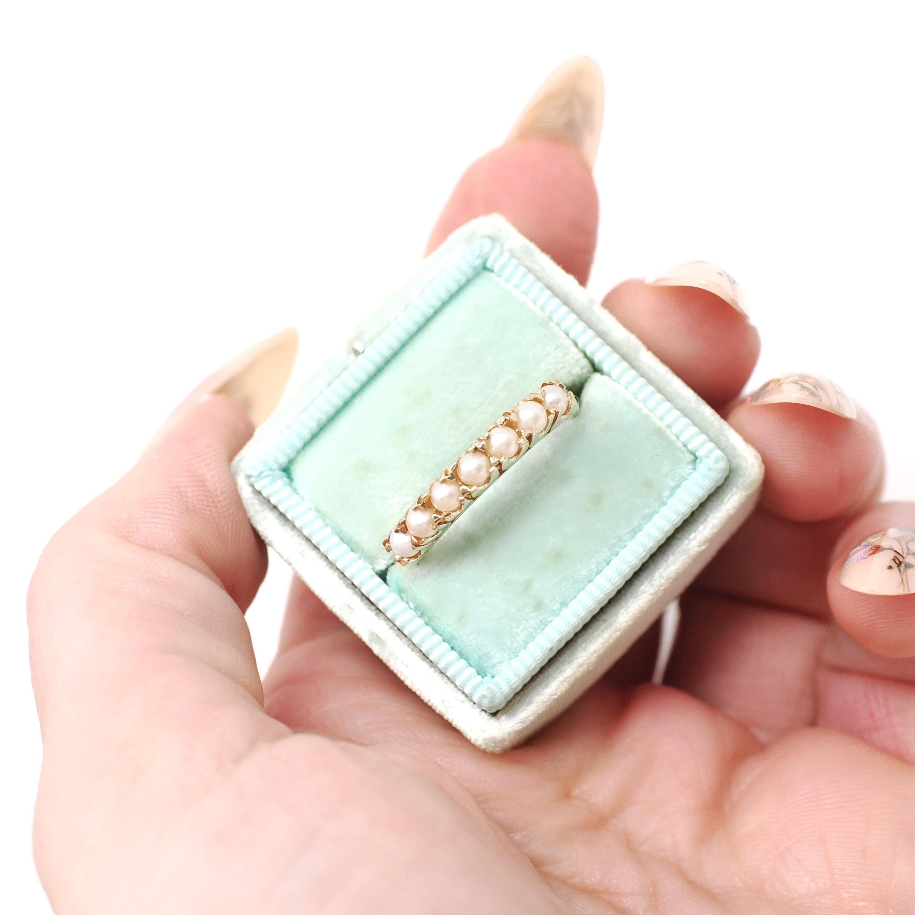 Cultured Pearl Band - Vintage 10k Yellow Gold Organic Natural Gemstone Ring - Modern Circa 1990s Era Size 6 1/2 June Birthstone Fine Jewelry