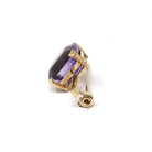 Modern Amethyst Brooch - Estate 10k Yellow Gold Purple Emerald Step Cut Gemstone Pin - Vintage Circa 1990s Era Fine Statement Accessory