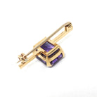 Modern Amethyst Brooch - Estate 10k Yellow Gold Purple Emerald Step Cut Gemstone Pin - Vintage Circa 1990s Era Fine Statement Accessory